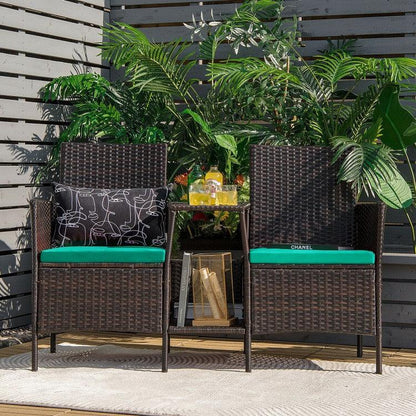 Patio Rattan Wicker Conversation Set Sofa HW63233RE with Cushioned Loveseat Glass Table - YOURISHOP.COM