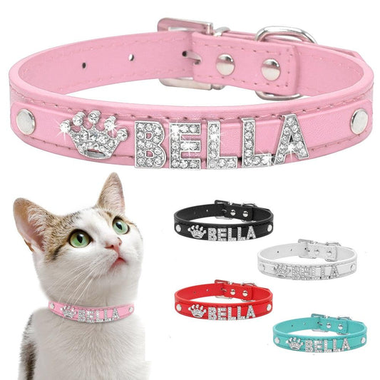 Personalized Cat Collar Rhinestone Puppy Small Dogs Collars Custom for Chihuahua Yorkshire Free Name Charms Cat Accessories - YOURISHOP.COM