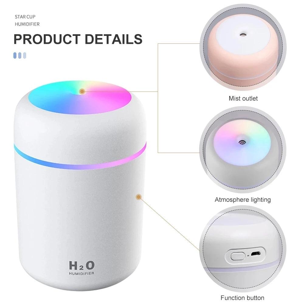 Portable 300ml Electric Air Humidifier Aroma Oil Diffuser USB Cool Mist Sprayer with Colorful Night Light for Home Car - YOURISHOP.COM