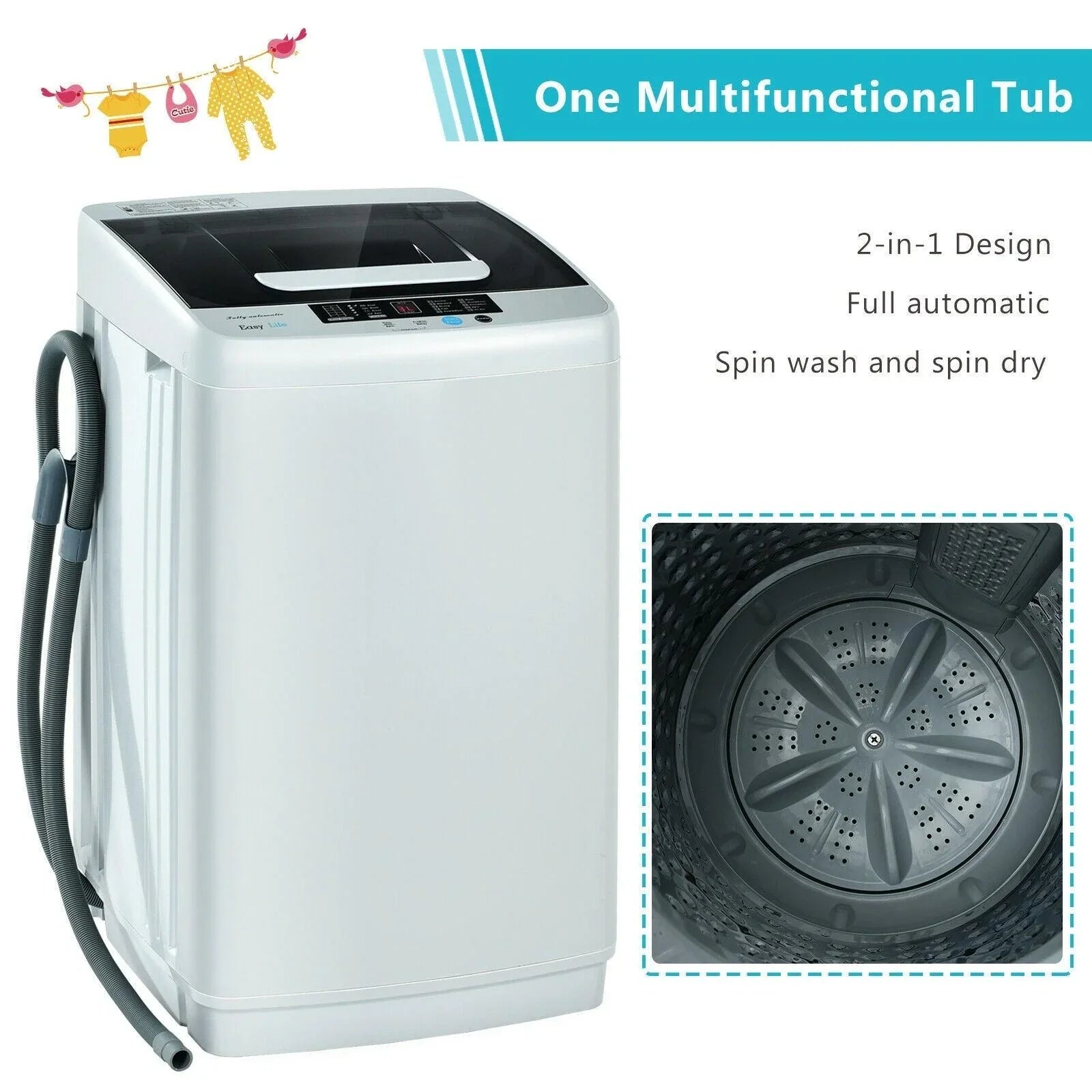 Portable Washing Machine EP24640US with Drain Pump,Full-Automatic Laundry Washer,9.9 lbs - YOURISHOP.COM