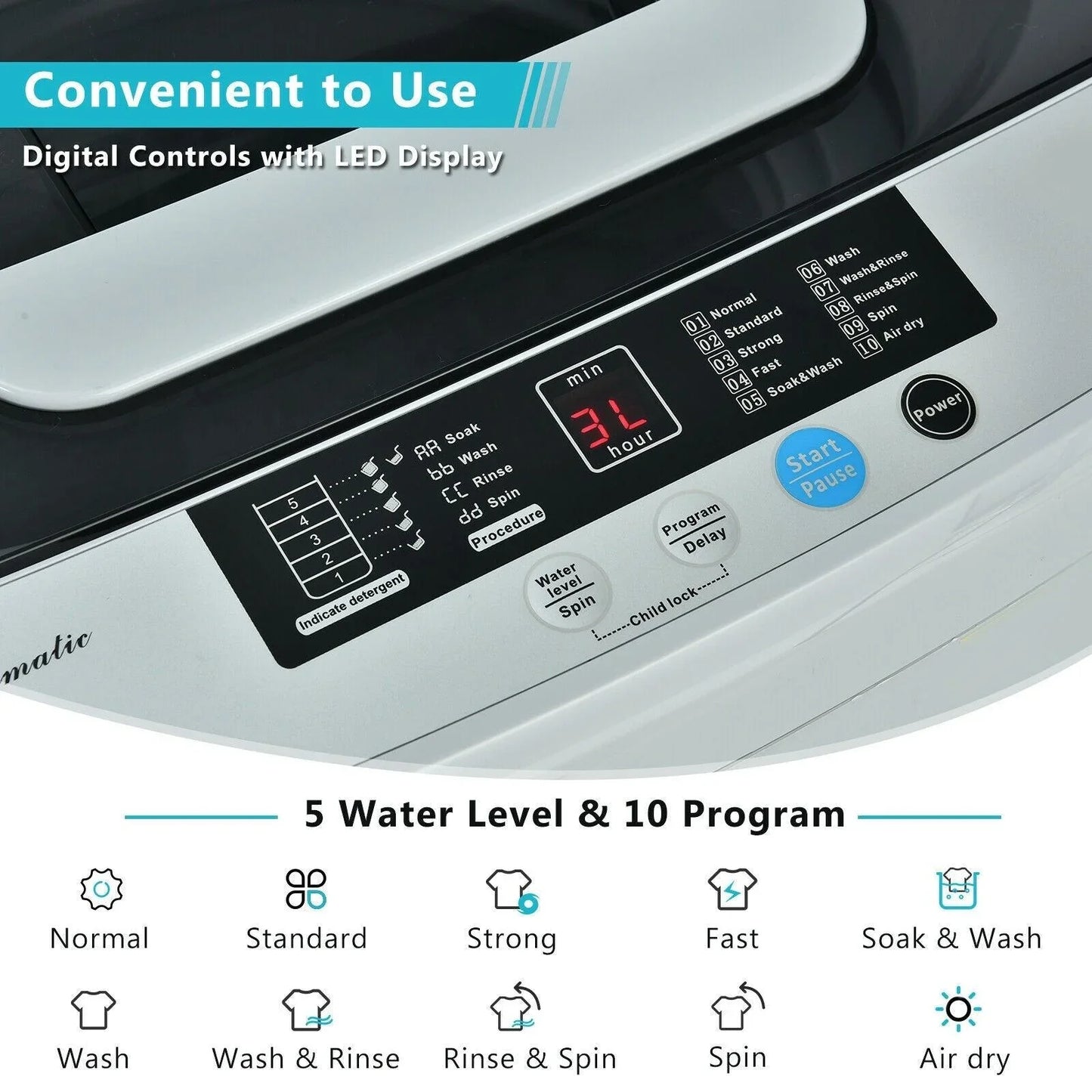 Portable Washing Machine EP24640US with Drain Pump,Full-Automatic Laundry Washer,9.9 lbs - YOURISHOP.COM