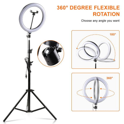 PYNSSEU 26cm LED Ring Light with 1.1/1.6/2.0M RGB lamp Stand Dimmable 10&quot; Selfie Ring Lamp with Phone Clip for Youtube Makeup - YOURISHOP.COM