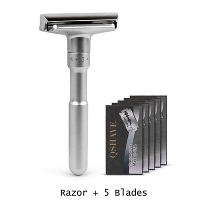 QSHAVE Adjustable Safety Razor Double Edge Classic Mens Shaving Mild to Aggressive 1-6 File Hair Removal Shaver it with 5 Blades - YOURISHOP.COM