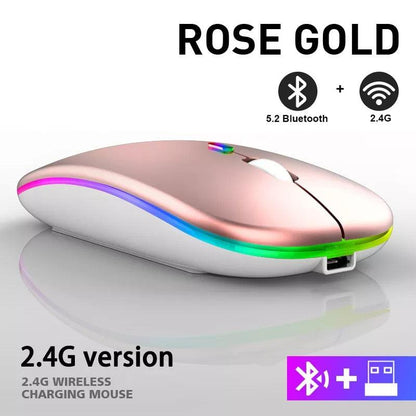 Rechargeable Bluetooth Wireless Mouse with 2.4GHz USB RGB 1600DPI Mouse for Computer Laptop Tablet PC Macbook Gaming Mouse Gamer - YOURISHOP.COM