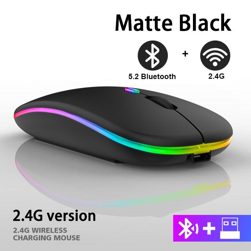 Rechargeable Bluetooth Wireless Mouse with 2.4GHz USB RGB 1600DPI Mouse for Computer Laptop Tablet PC Macbook Gaming Mouse Gamer - YOURISHOP.COM