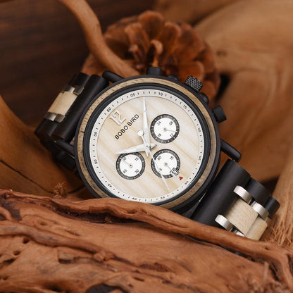 Relogio Masculino BOBO BIRD Wooden Watch Men Top Brand Luxury Stylish Chronograph Military Watches in Wooden Box reloj hombre - YOURISHOP.COM