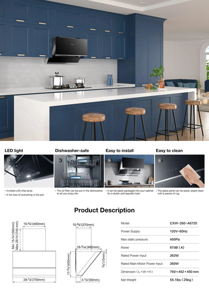 ROBAM Rangehood A6720 | Under Cabinet | 30 inch | 850 CFM | Side Suction - YOURISHOP.COM