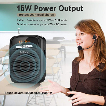SHIDU 15W Portable Voice Amplifier Wired Microphone FM Radio AUX Audio Recording Bluetooth Speaker For Teachers Instructor S278 - YOURISHOP.COM