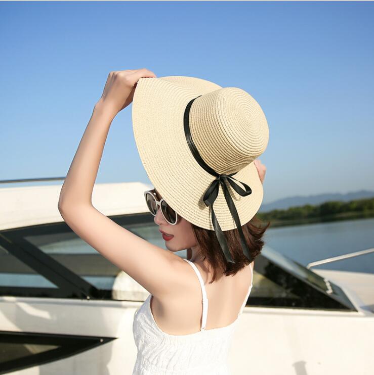 simple Foldable Wide Brim Floppy Girls Straw Hat Sun Hat Beach Women Summer Hat UV Protect Travel Cap Lady Cap Female - YOURISHOP.COM