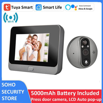 Smart Tuya 1080P WiFi Door Bell Eye Peephole Camera 5000mAh Audio 4.3' PIR FHD Infrared Alexa Google Announcement Digital Viewer - YOURISHOP.COM