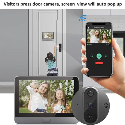 Smart Tuya 1080P WiFi Door Bell Eye Peephole Camera 5000mAh Audio 4.3' PIR FHD Infrared Alexa Google Announcement Digital Viewer - YOURISHOP.COM