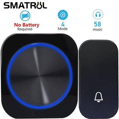 SMATRUL Self Powered Waterproof Wireless DoorBell Door Bell Night Light No Battery EU Plug Smart Home 1 2 Button 1 2 Receiver - YOURISHOP.COM