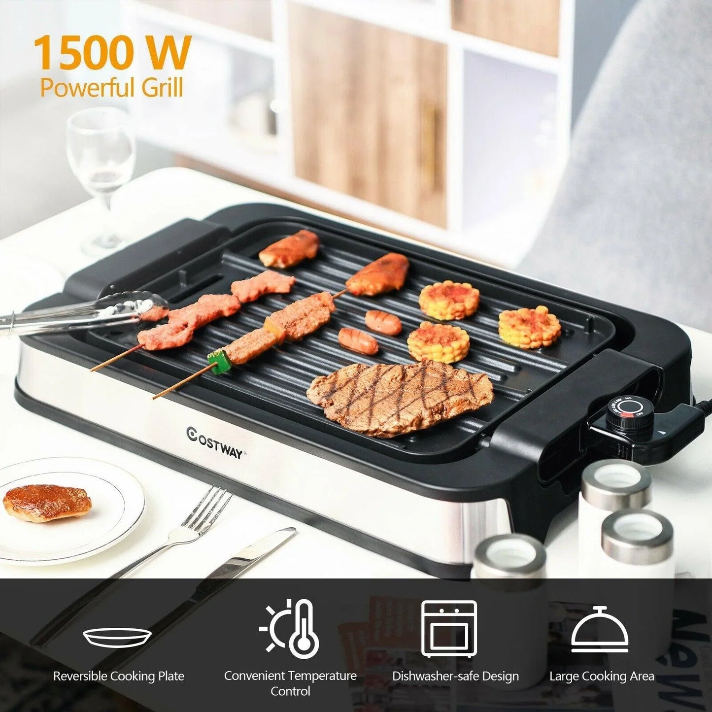 Smokeless Indoor Grill EP24926US,Electric Griddle with Non-stick Cooking Plate,1500W - YOURISHOP.COM