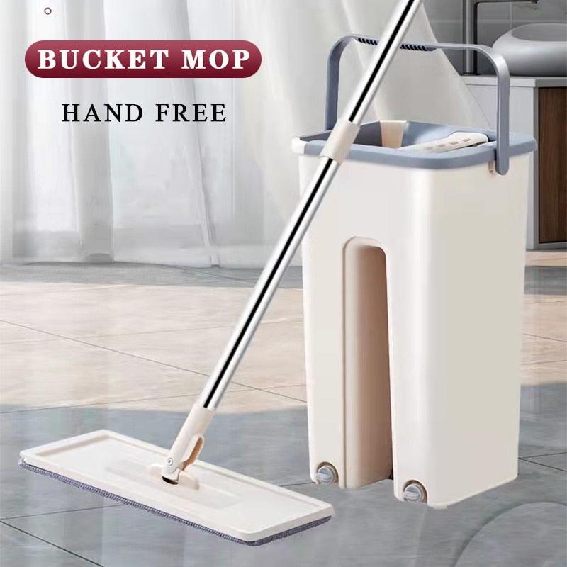 Squeeze Floor Mop Bucket Mop Spin Bucket Magic Flat Mop Dry Wet Usage Home Kitchen Cleaning Tools 6Pc Replacement Microfiber Rag - YOURISHOP.COM