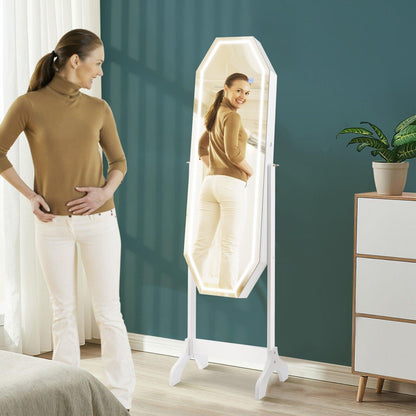 Standing Jewelry Armoire JV10465 with Full Length LED Mirror，Lockable - YOURISHOP.COM