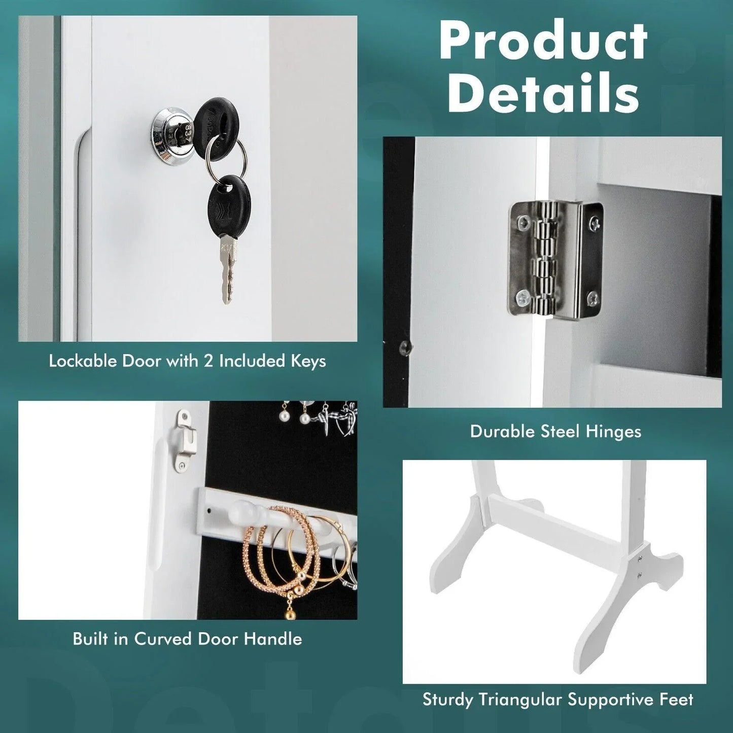 Standing Jewelry Armoire JV10465 with Full Length LED Mirror，Lockable - YOURISHOP.COM