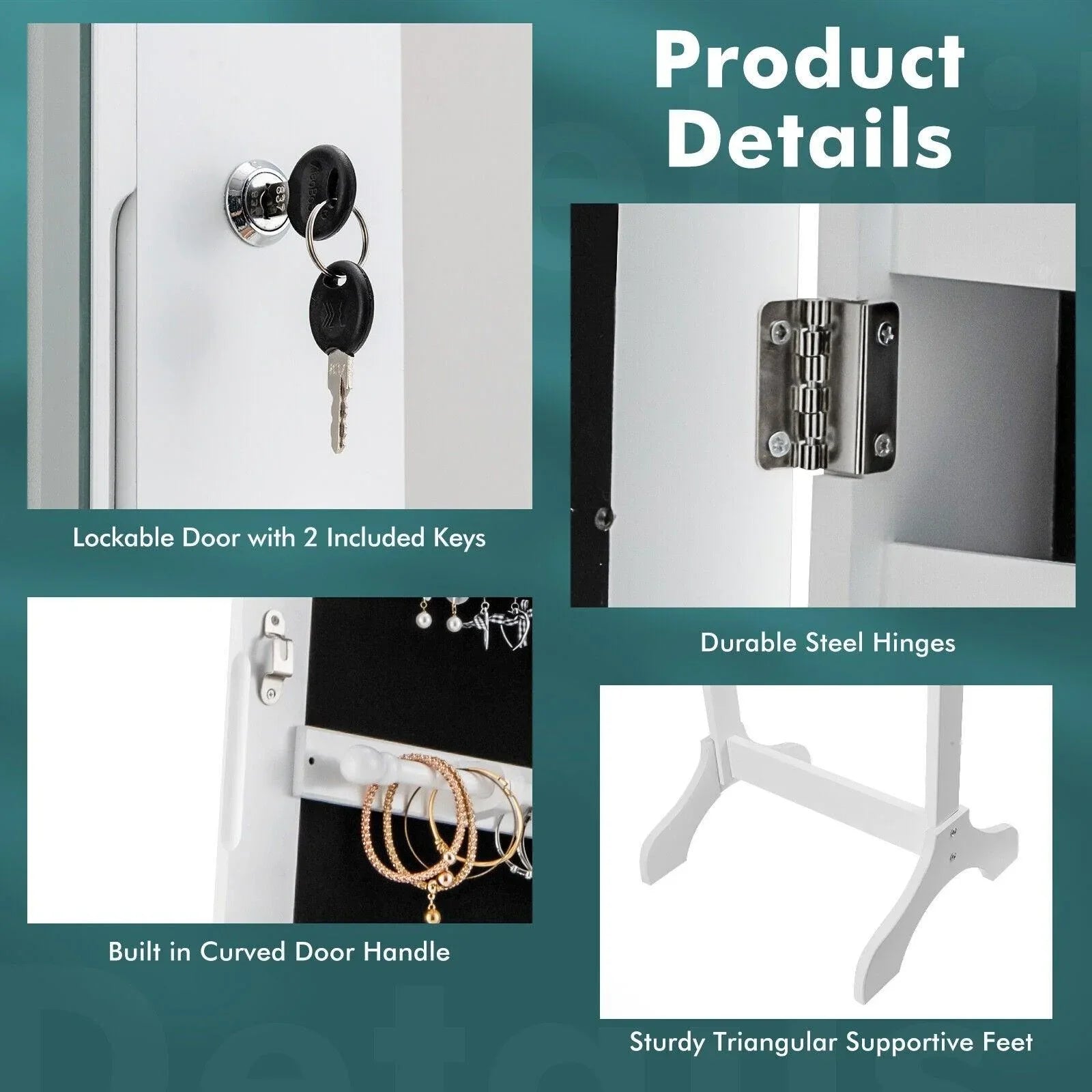 Standing Jewelry Armoire JV10465 with Full Length LED Mirror，Lockable - YOURISHOP.COM