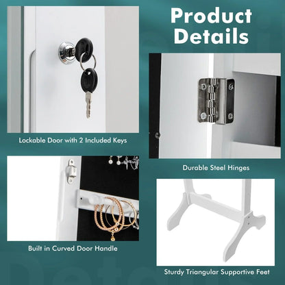 Standing Jewelry Armoire JV10465 with Full Length LED Mirror，Lockable - YOURISHOP.COM