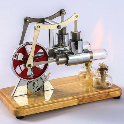 Stirling Engine Kit Hot Air Motor Model Physical Dual Engine Generator Model with LED Light Flywheel Design Science Experiment - YOURISHOP.COM