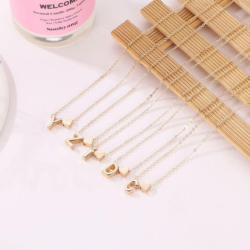 SUMENG Fashion Tiny Heart Dainty Initial Necklace Gold Silver Color Letter Name Choker Necklace For Women Pendant Jewelry Gift - YOURISHOP.COM