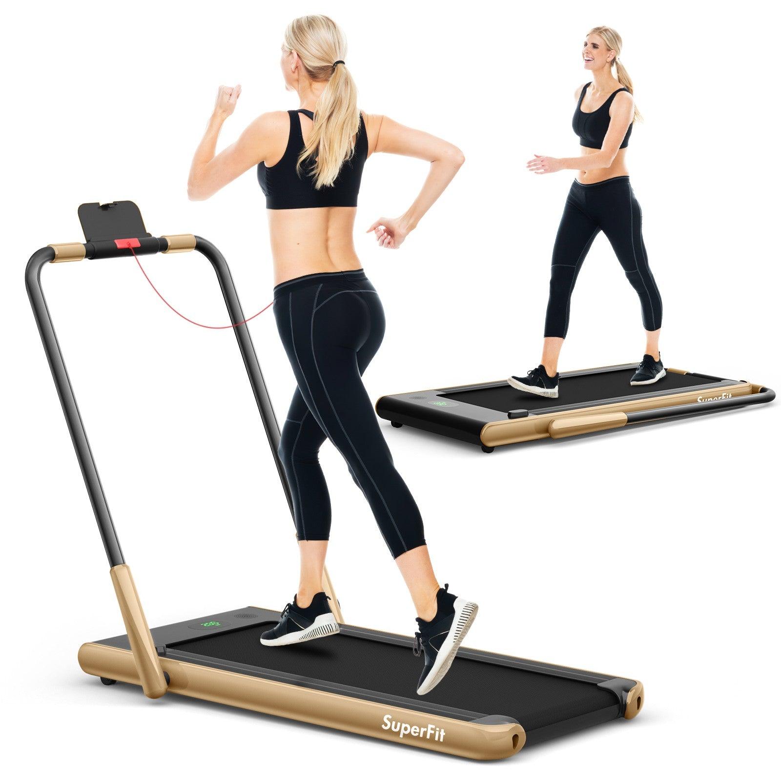 SuperFit Folding Treadmill SP37513 with Remote Control and LED Display，2-in-1 - YOURISHOP.COM