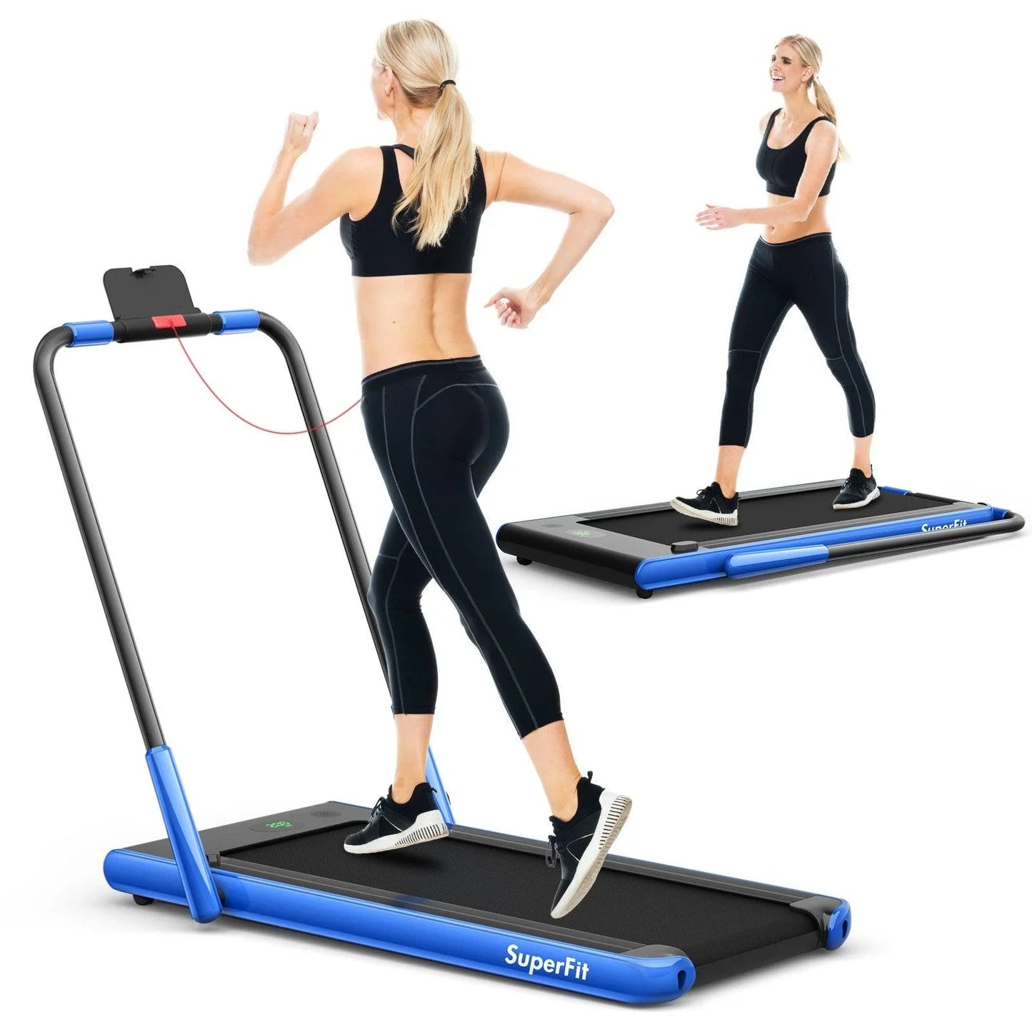 SuperFit Folding Treadmill SP37513 with Remote Control and LED Display，2-in-1 - YOURISHOP.COM