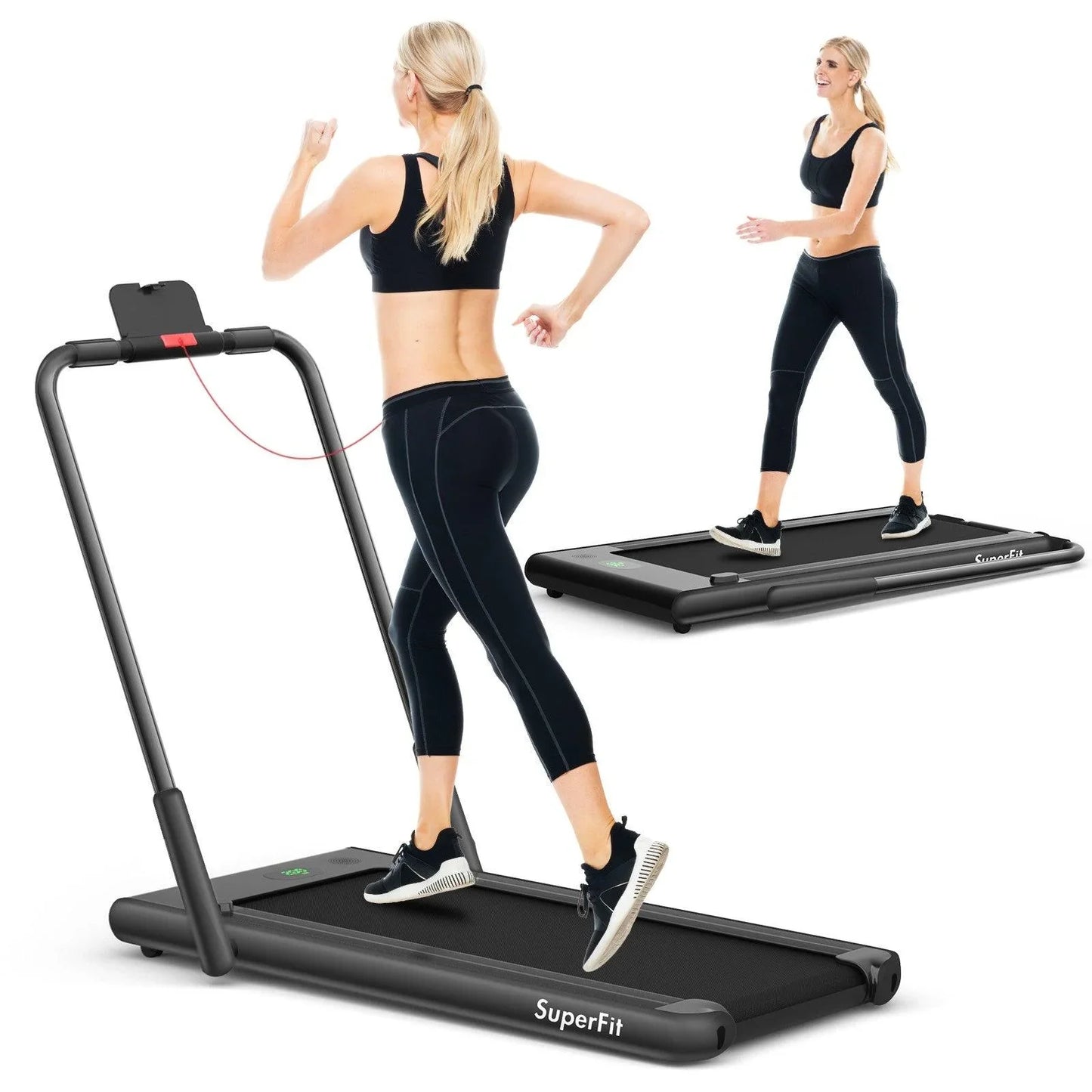 SuperFit Folding Treadmill SP37513 with Remote Control and LED Display，2-in-1 - YOURISHOP.COM