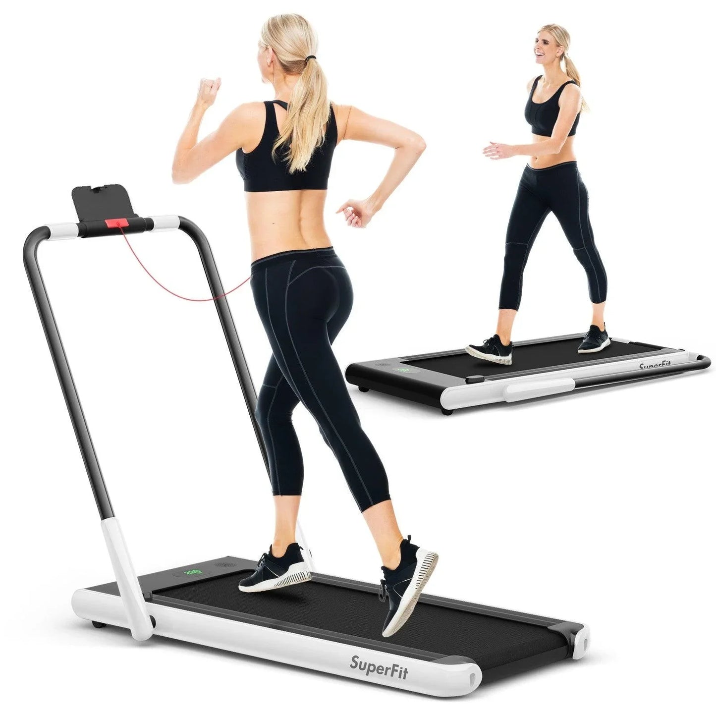 SuperFit Folding Treadmill SP37513 with Remote Control and LED Display，2-in-1 - YOURISHOP.COM