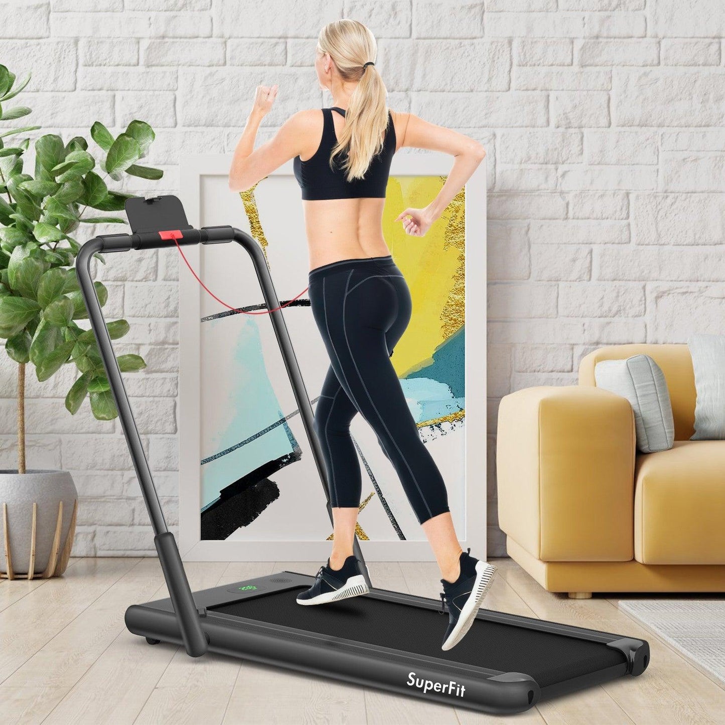 SuperFit Folding Treadmill SP37513 with Remote Control and LED Display，2-in-1 - YOURISHOP.COM