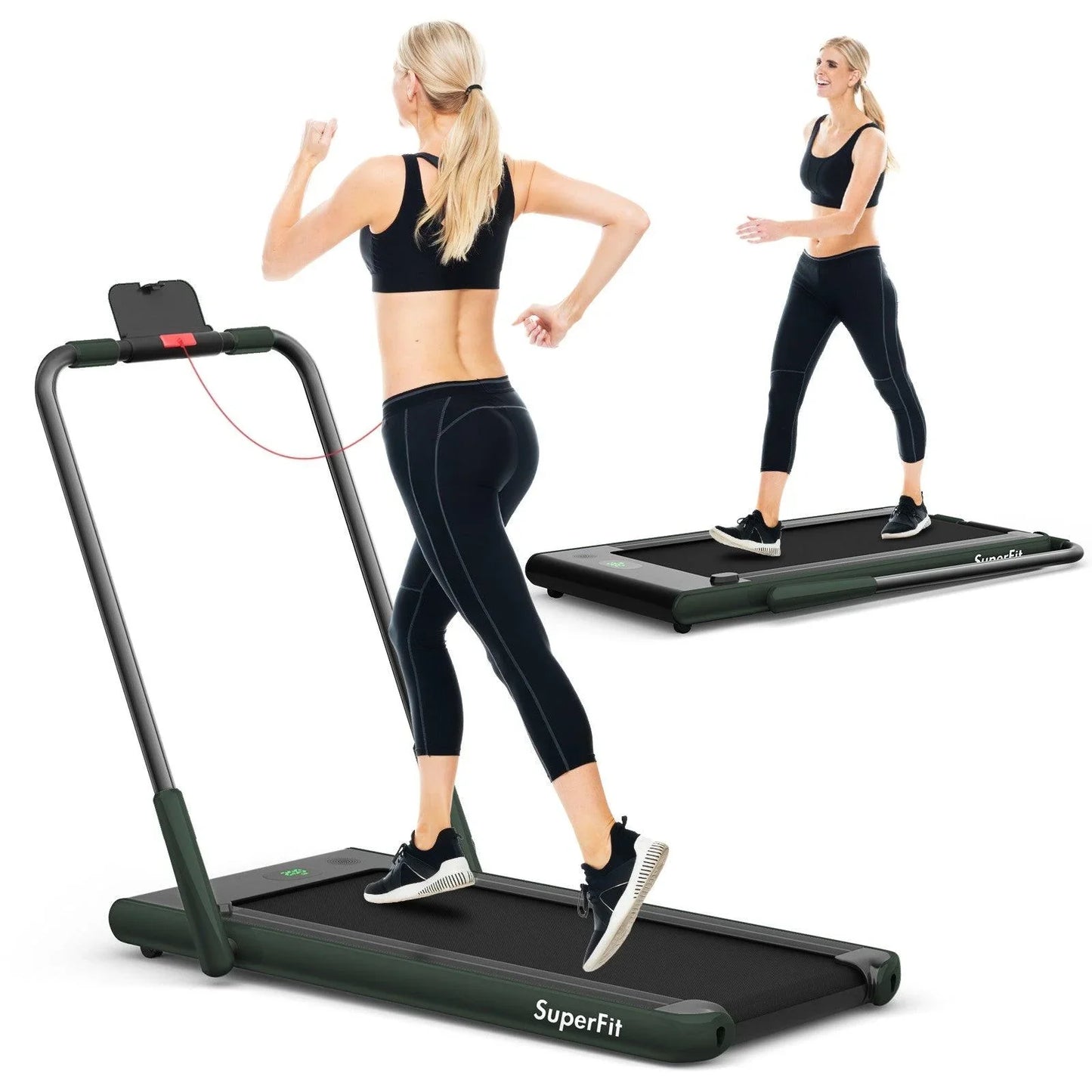 SuperFit Folding Treadmill SP37513 with Remote Control and LED Display，2-in-1 - YOURISHOP.COM