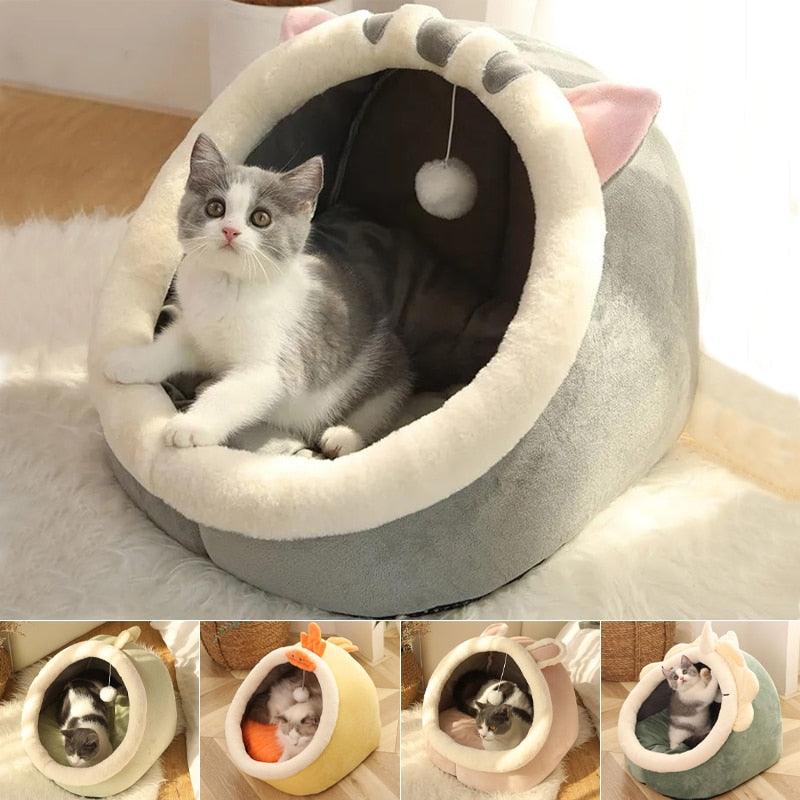Sweet Cat Bed Warm Pet Basket Cozy Kitten Lounger Cushion Cat House Tent Very Soft Small Dog Mat Bag For Washable Cave Cats Beds - YOURISHOP.COM