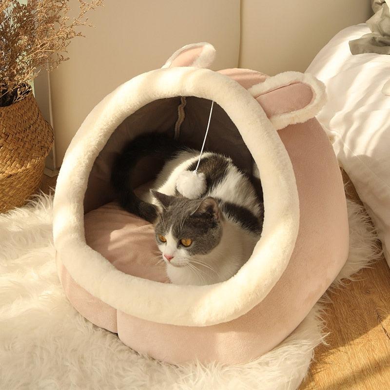 Sweet Cat Bed Warm Pet Basket Cozy Kitten Lounger Cushion Cat House Tent Very Soft Small Dog Mat Bag For Washable Cave Cats Beds - YOURISHOP.COM