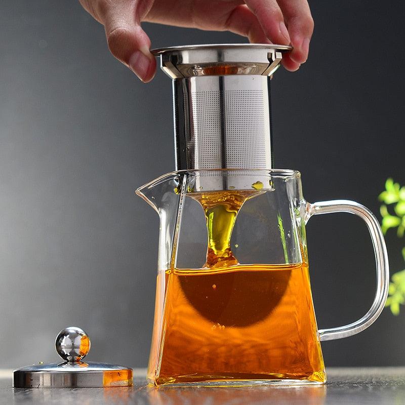 Teapot Glass With Infuser Heated Resistant Container Flower Tea Herbal Pot Mug Clear Kettle Square Filter Glass Tea Pot Teaware - YOURISHOP.COM