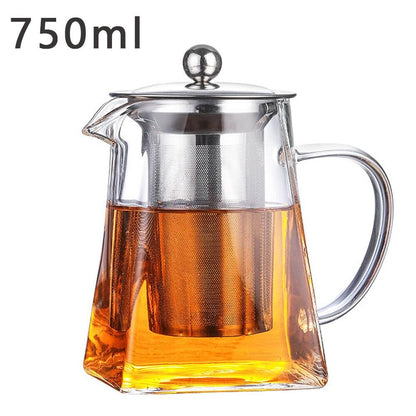 Teapot Glass With Infuser Heated Resistant Container Flower Tea Herbal Pot Mug Clear Kettle Square Filter Glass Tea Pot Teaware - YOURISHOP.COM