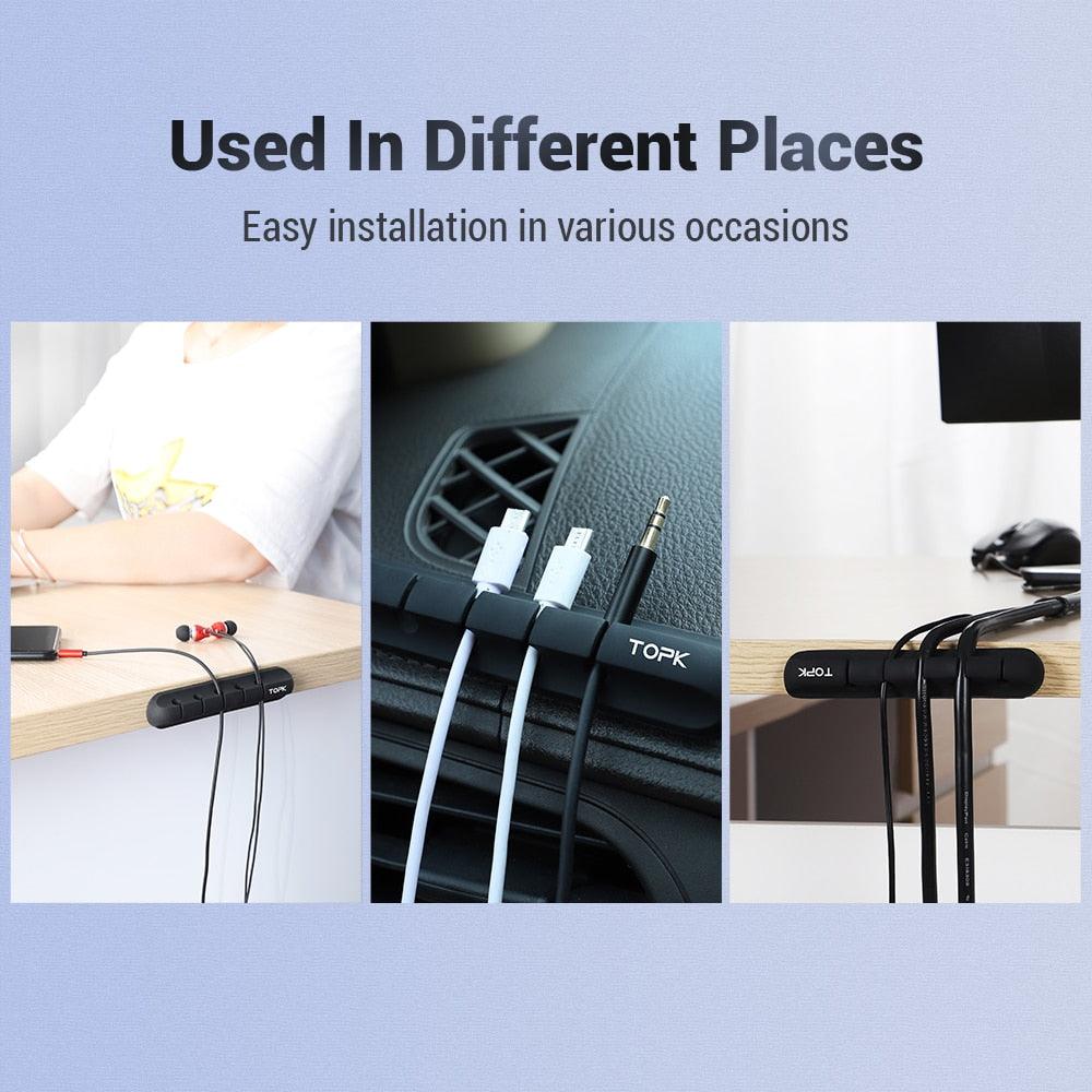 TOPK L16 Cable Organizer Silicone USB Cable Winder Desktop Tidy Management Clips Cable Holder for Mouse Headphone Wire Organizer - YOURISHOP.COM