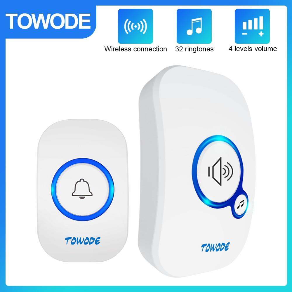 TOWODE Home Wireless Doorbell 433Mhz Welcome Friend Smart Doorbell 150Meters Long Distance 32 Songs 4 Level Volumes Door Chimes - YOURISHOP.COM