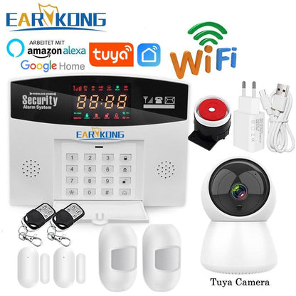 Tuya Wifi GSM Home Burglar Alarm System 433MHz Detector Alarm Support GSM SIM Card Voice Intercom Wifi Tuyasmart Smart Life APP - YOURISHOP.COM