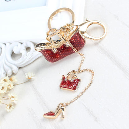 Two Red Handbag High Heel Shoe New Fashion Cute Rhinestone Crystal Car Purse Key Chain Jewelry Great Gift - YOURISHOP.COM