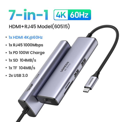 UGREEN USB C HUB 4K 60Hz Type C to HDMI 2.0 RJ45 PD 100W Adapter For Macbook Air Pro iPad Pro M2 M1 PC Accessories USB 3.0 HUB - YOURISHOP.COM