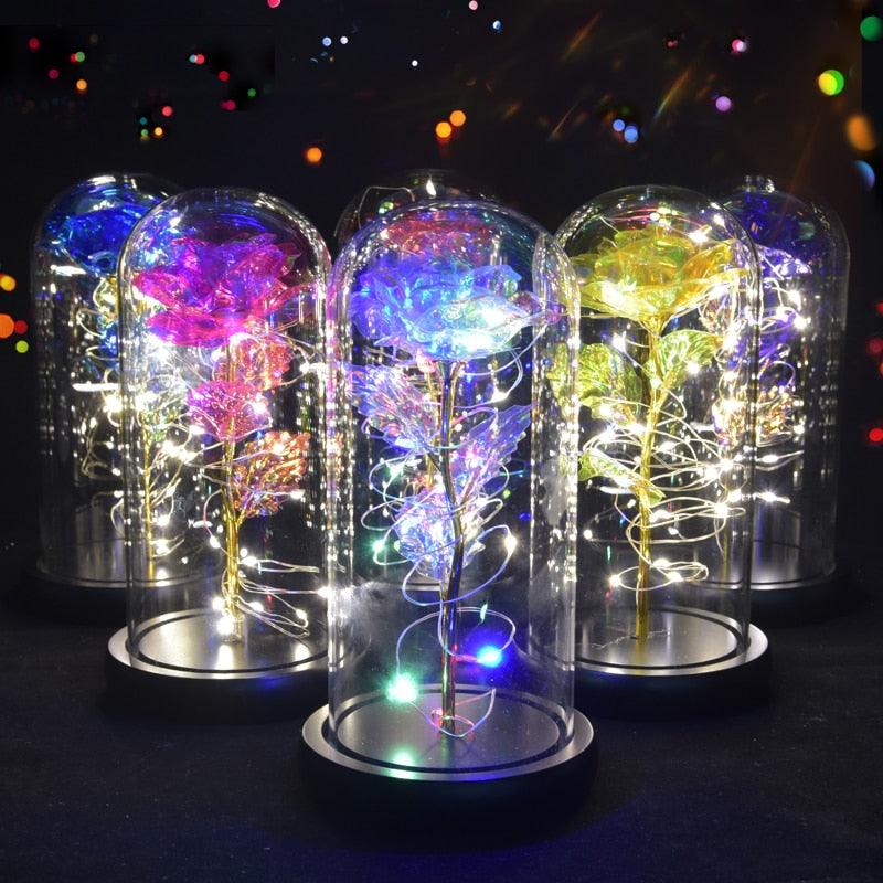Valentine Gift Beauty and The Beast Preserved Roses In Glass Galaxy Rose Flower LED Light Artificial Flower Gift for Women Girls - YOURISHOP.COM