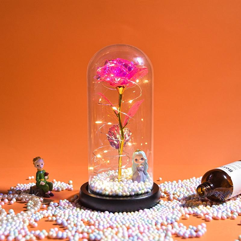 Valentine Gift Beauty and The Beast Preserved Roses In Glass Galaxy Rose Flower LED Light Artificial Flower Gift for Women Girls - YOURISHOP.COM
