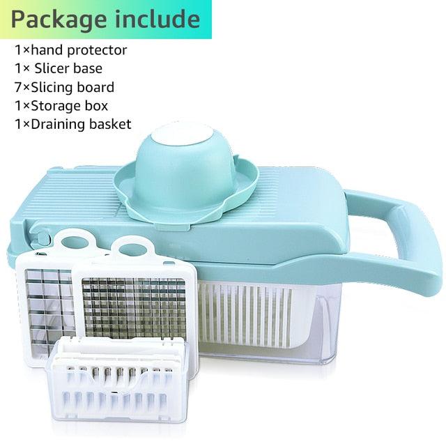 Vegetable Cutter 8 In 1 6 Dicing Blades Slicer Shredder Fruit Peeler Potato Cheese Drain Grater Chopper Kitchen Accessories Tool - YOURISHOP.COM