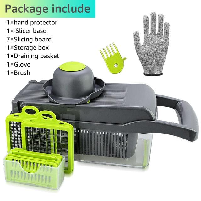 Vegetable Cutter 8 In 1 6 Dicing Blades Slicer Shredder Fruit Peeler Potato Cheese Drain Grater Chopper Kitchen Accessories Tool - YOURISHOP.COM