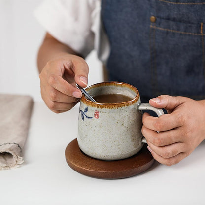 Vintage Coffee Mug Unique Japanese Retro Style Ceramic Cups, 380ml Kiln Change Clay Breakfast Cup Creative Gift for Friends - YOURISHOP.COM