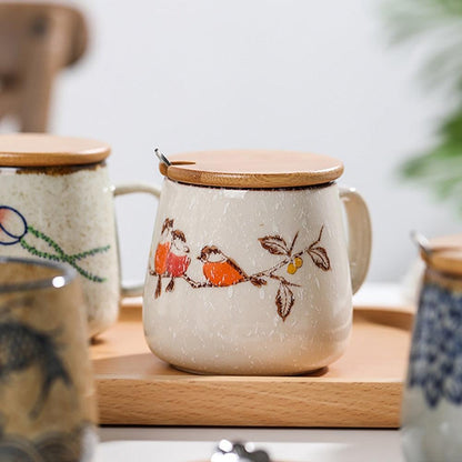 Vintage Coffee Mug Unique Japanese Retro Style Ceramic Cups, 380ml Kiln Change Clay Breakfast Cup Creative Gift for Friends - YOURISHOP.COM