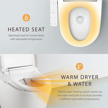 VOVO VB-3000S Electronic Bidet, Made in Korea, LED Nightlight,Full Stainless Nozzle,Heated Seat,Warm Dry and Water - YOURISHOP.COM