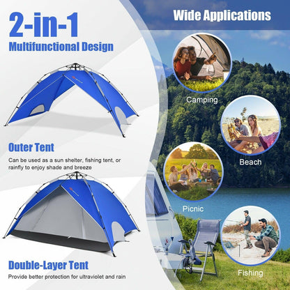 Waterproof Camping Tent GP11624，2-in-1 4 Person Instant Pop-up Tent - YOURISHOP.COM