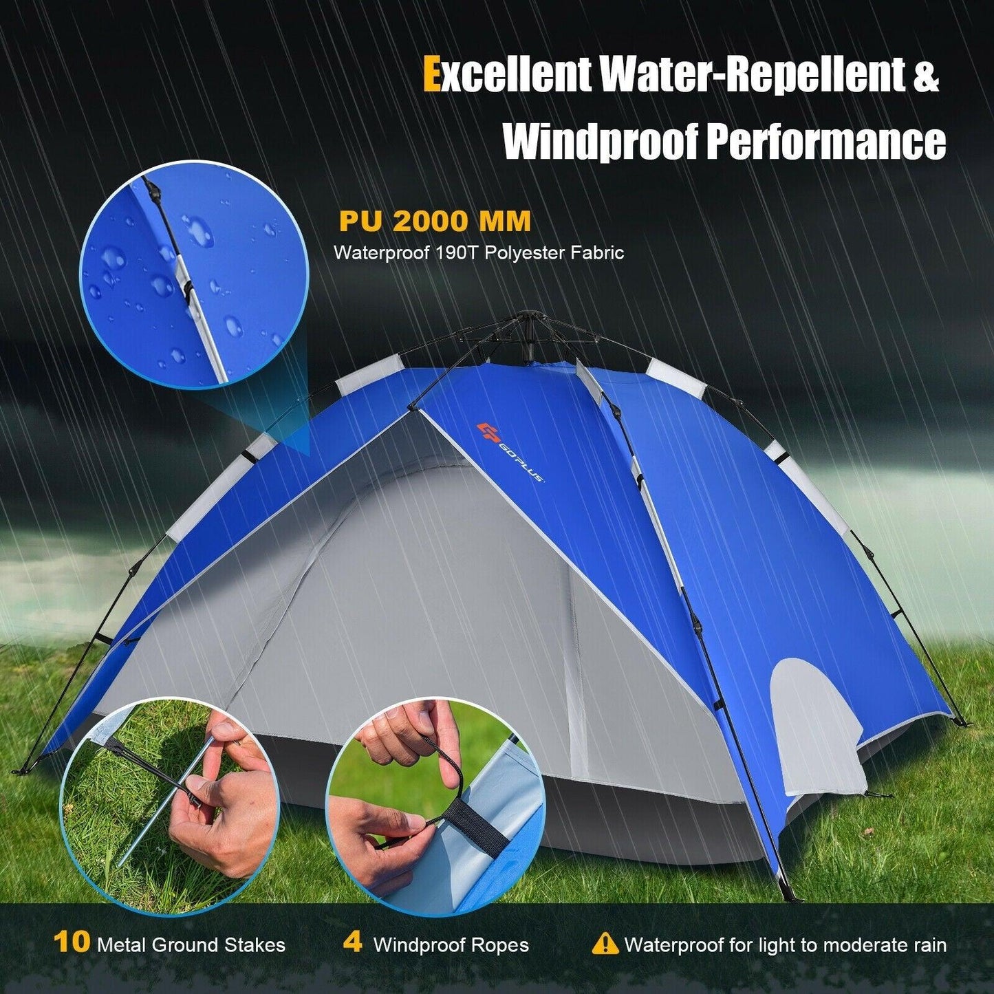 Waterproof Camping Tent GP11624，2-in-1 4 Person Instant Pop-up Tent - YOURISHOP.COM