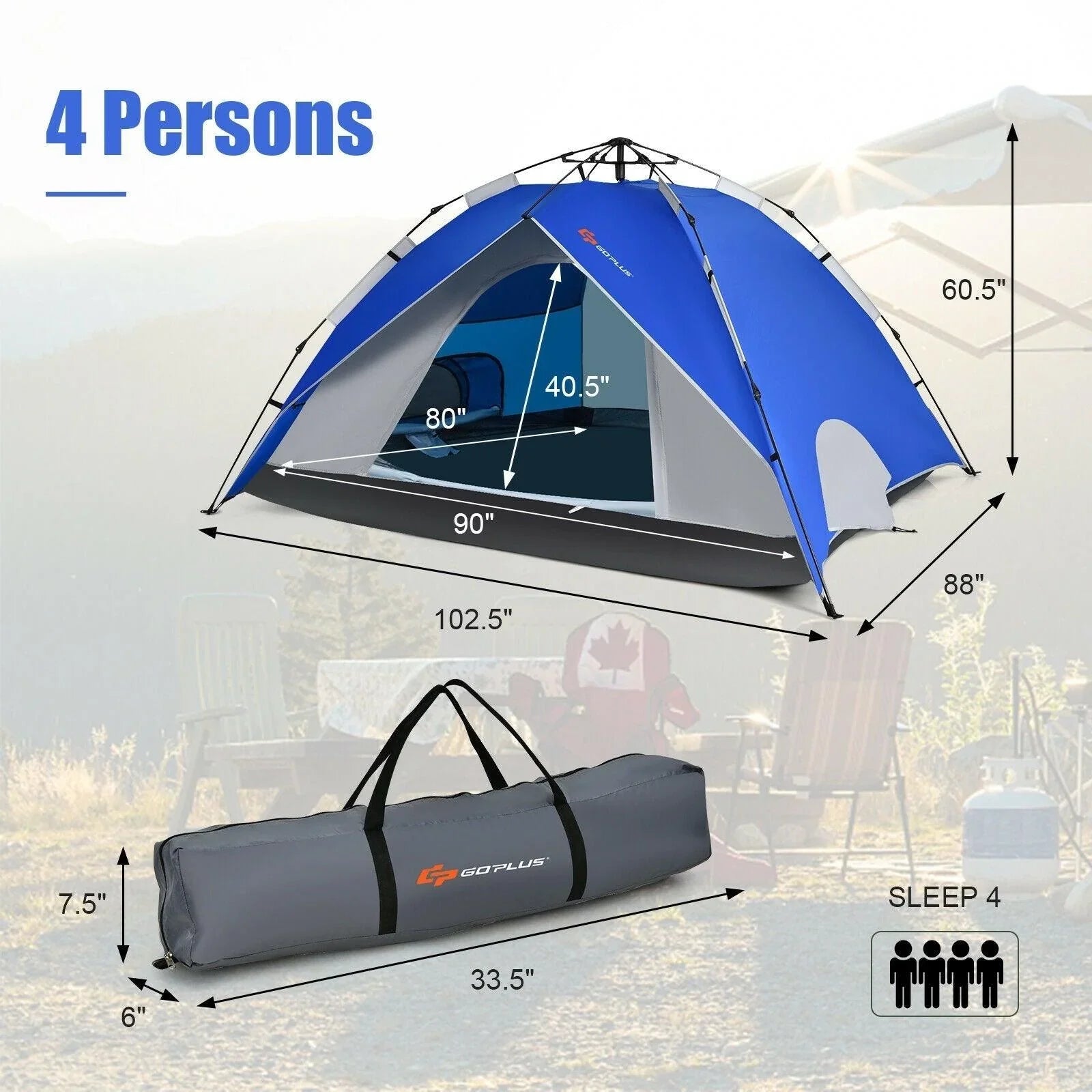 4 man waterproof pop up tent 2-in-1 4 Person Instant Pop-up Waterproof Camping Tent-Green