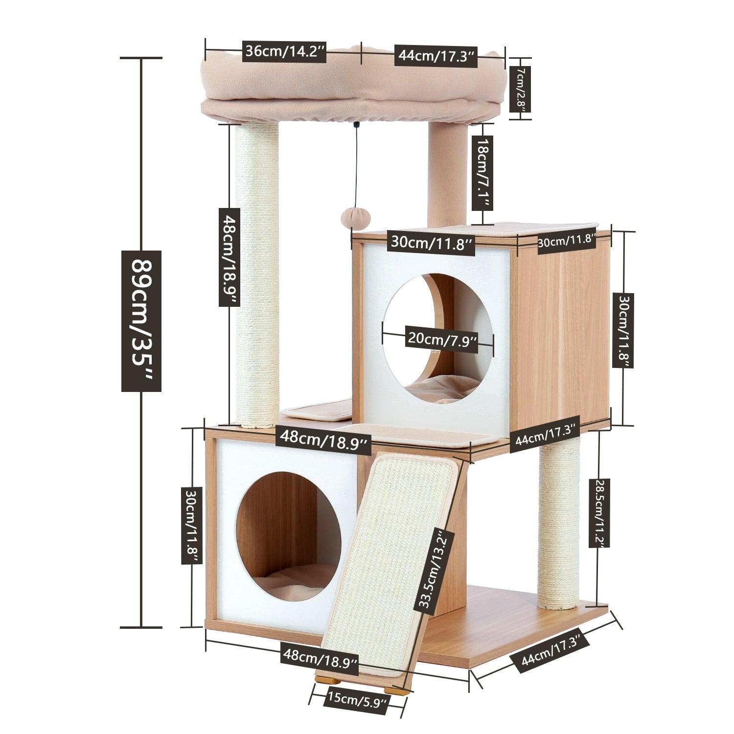 Wood Cat Scratcher Luxury Cat Tree Condo Kitten Nest Climbing Tower with Scratching Post Cat Toys Playing Platform House - YOURISHOP.COM